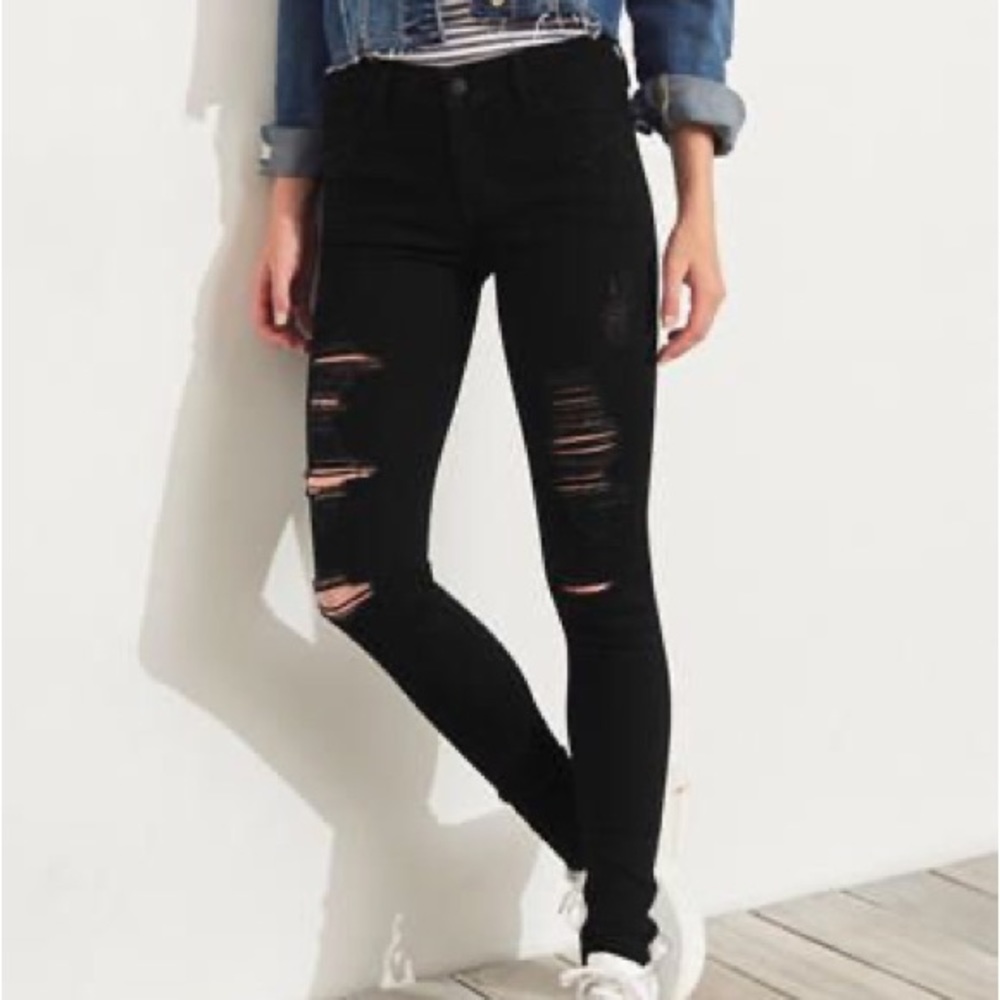 Hollister Black High-Rise Super Skinny Ripped Jeans